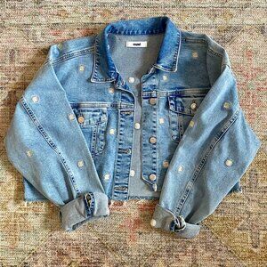 MAVI NWT Brenda Denim Jacket Cropped Fit Light Brushed Flower Print